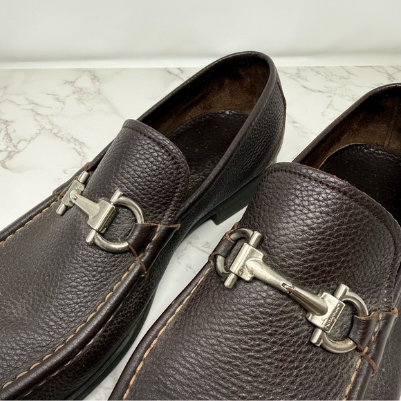 Ferragamo Dark Brown Leather Loafers - Classic Slip-On Dress Shoes main image 11